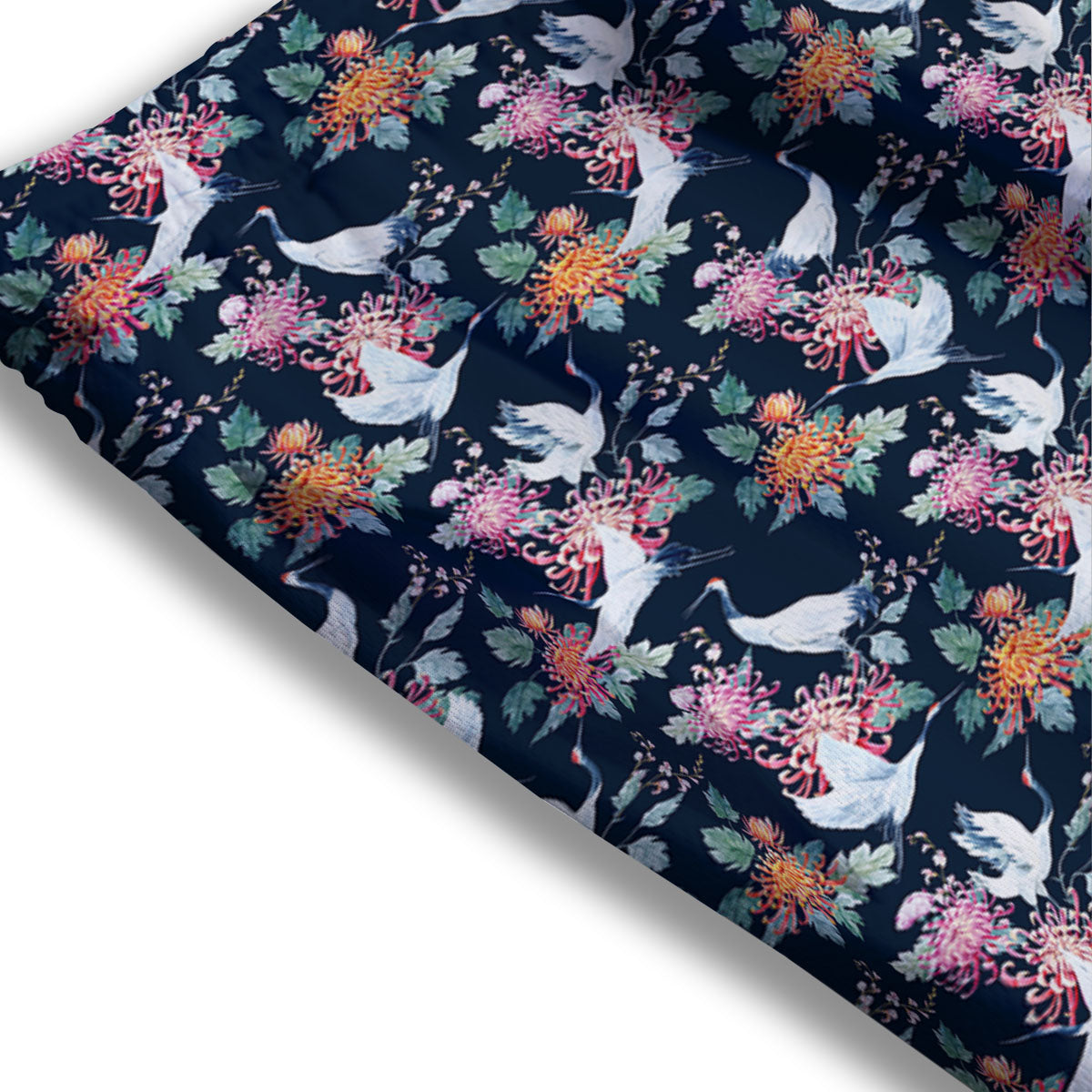 Chrysanthemums And Japanese Cranes Print Mesh Shorts