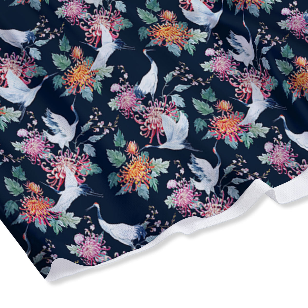 Chrysanthemums And Japanese Cranes Print Mesh Shorts