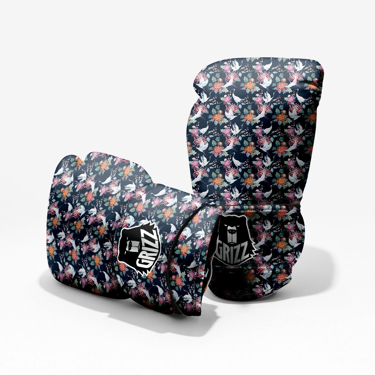 Chrysanthemums And Japanese Cranes Print Muay Thai Boxing Shorts main image 1