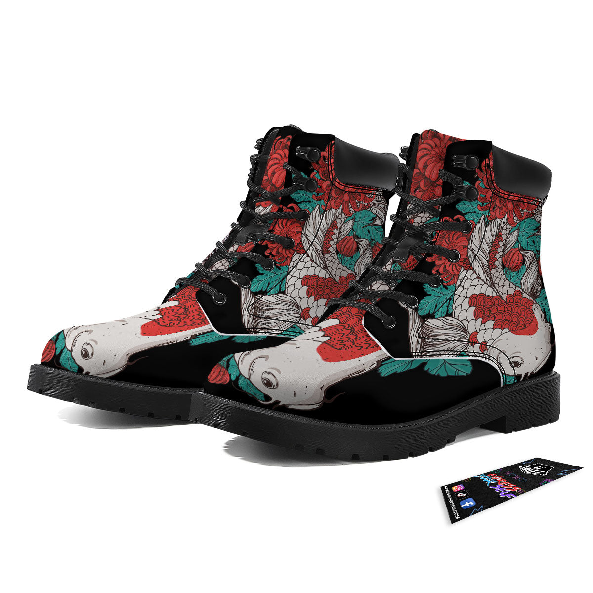 Chrysanthemums And Japanese Koi Print Boots-grizzshop