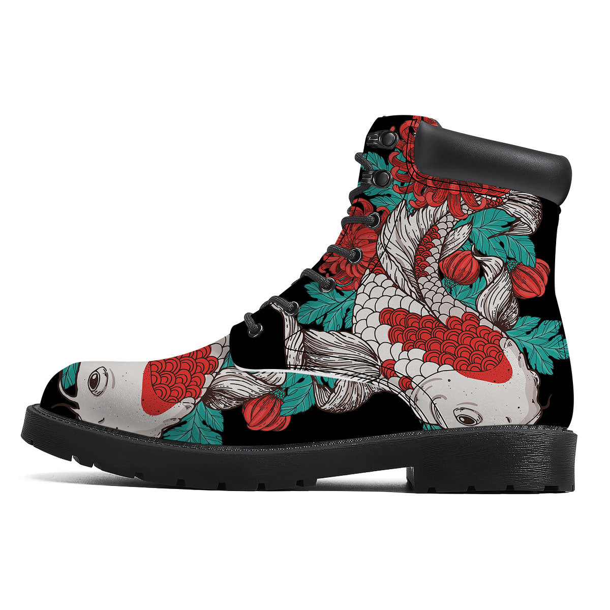 Chrysanthemums And Japanese Koi Print Boots-grizzshop