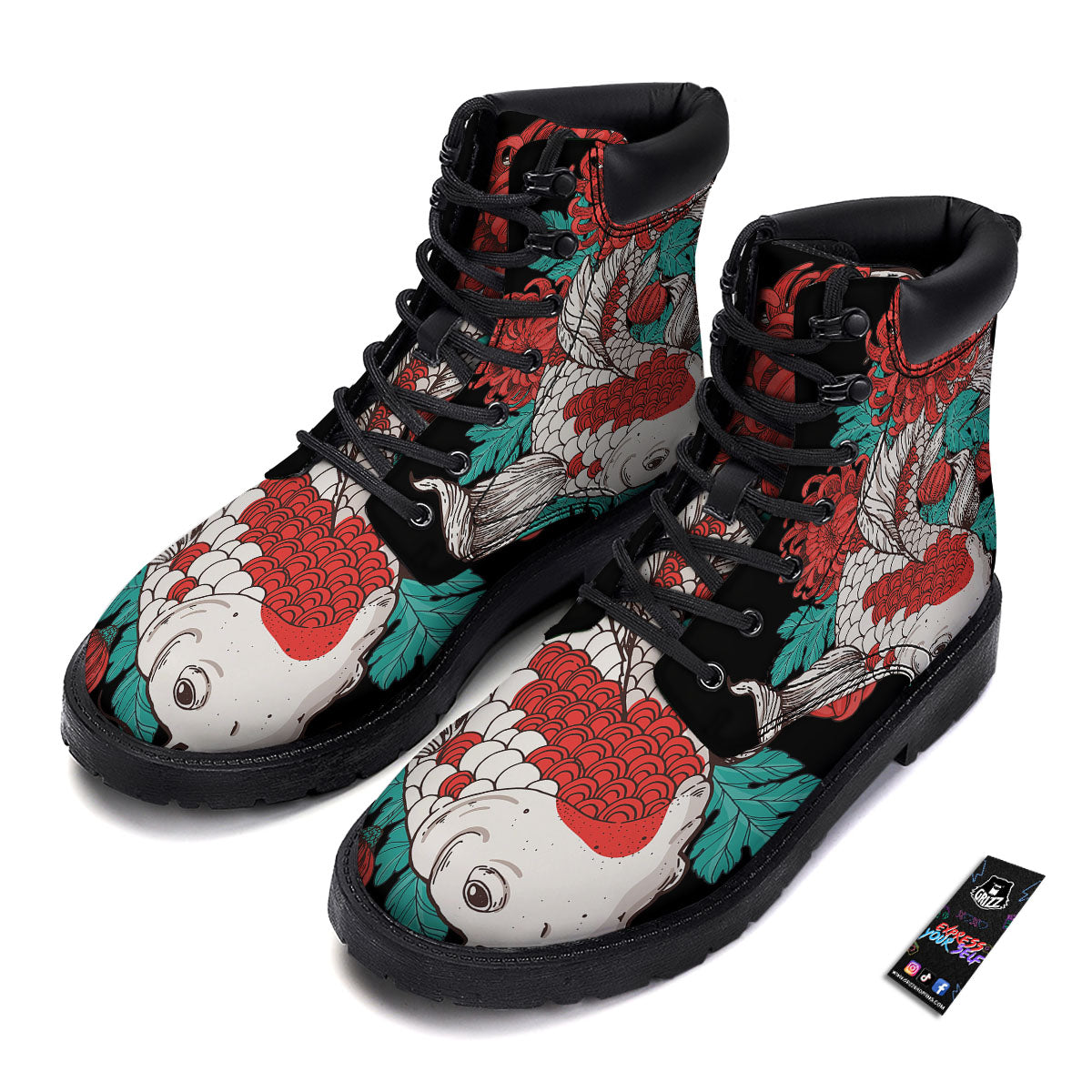 Chrysanthemums And Japanese Koi Print Boots-grizzshop