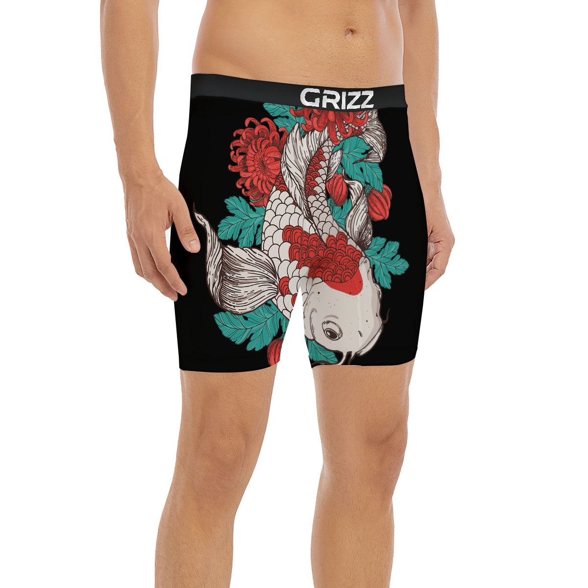 Chrysanthemums And Japanese Koi Print Boxer Briefs-grizzshop
