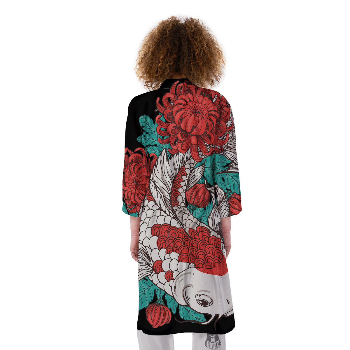 Chrysanthemums And Japanese Koi Print Kimono-grizzshop