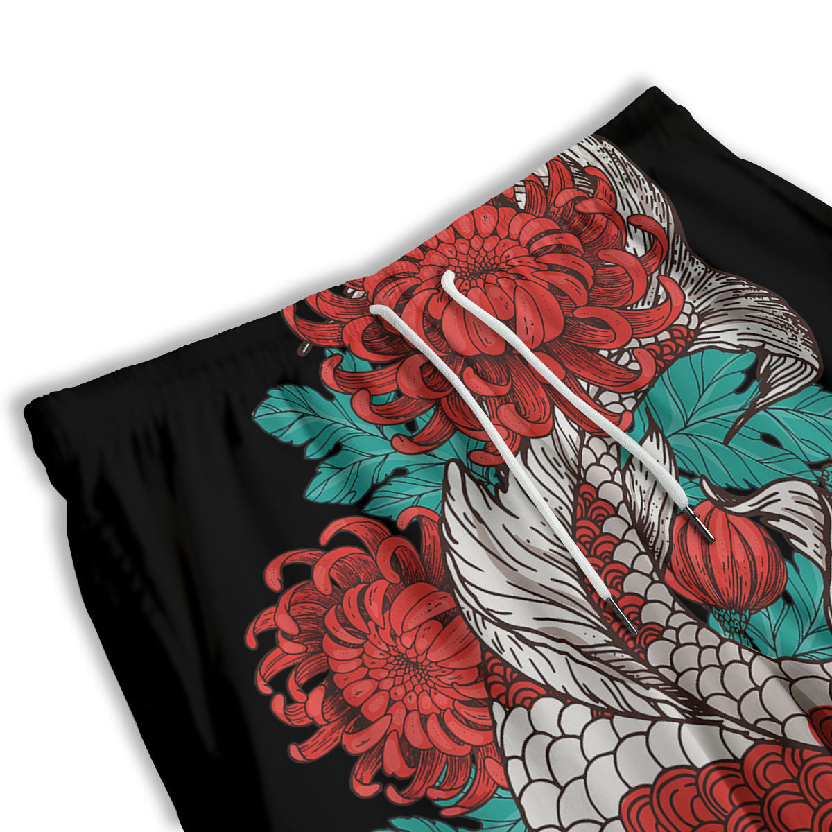 Chrysanthemums And Japanese Koi Print Men's Athletic Shorts