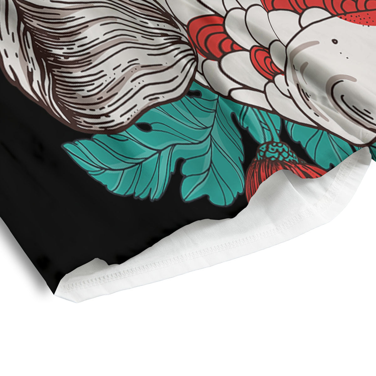 Chrysanthemums And Japanese Koi Print Men's Athletic Shorts