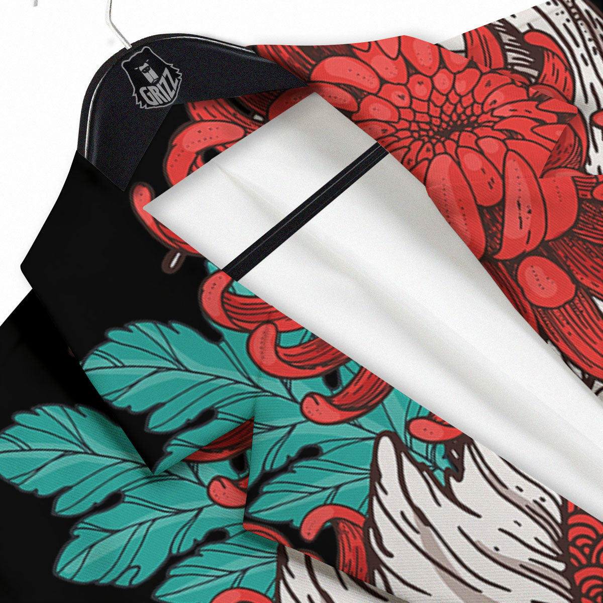Chrysanthemums And Japanese Koi Print Men's Sport Coat-grizzshop