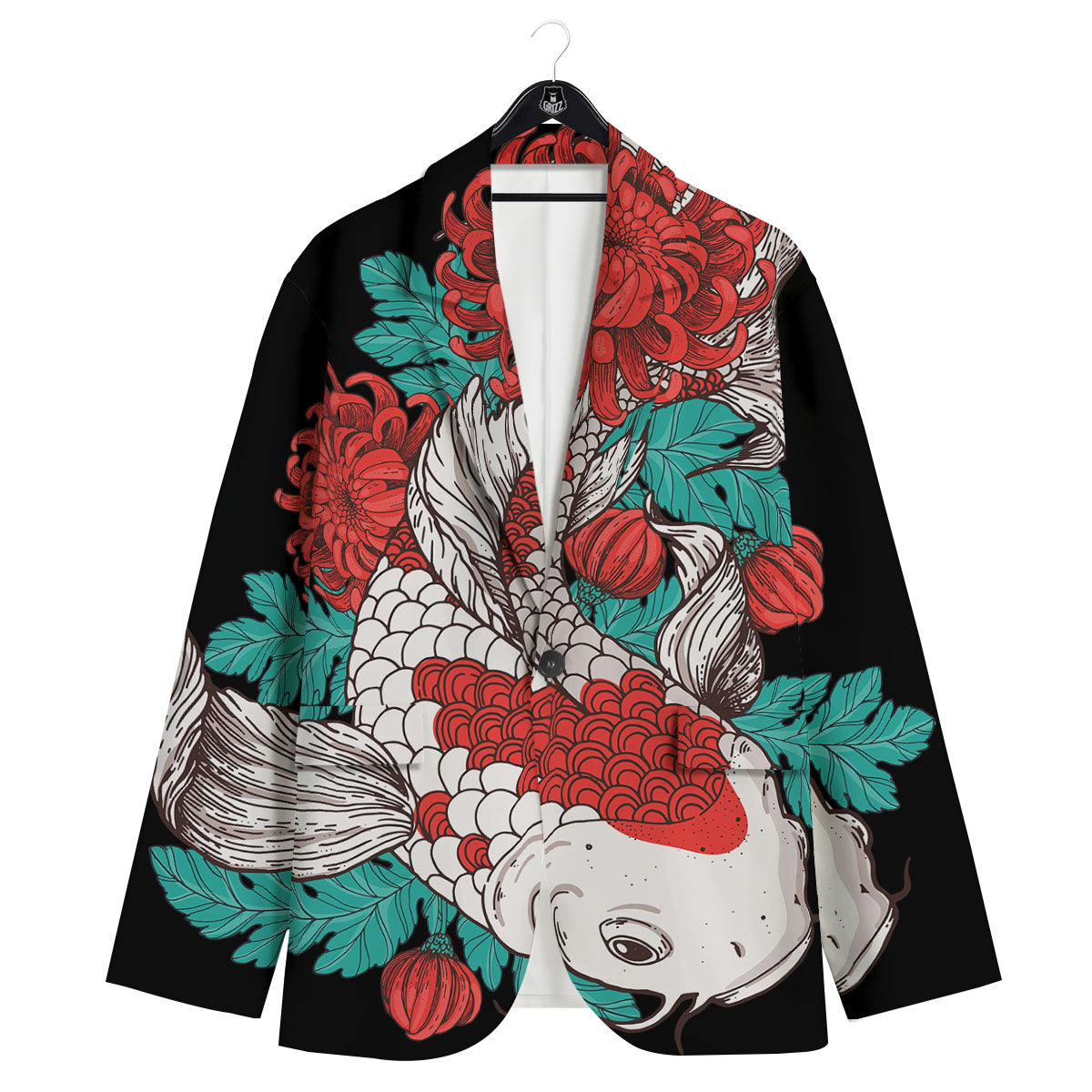 Chrysanthemums And Japanese Koi Print Men's Sport Coat-grizzshop