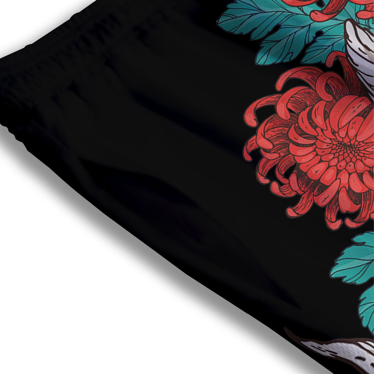 Chrysanthemums And Japanese Koi Print Mesh Shorts