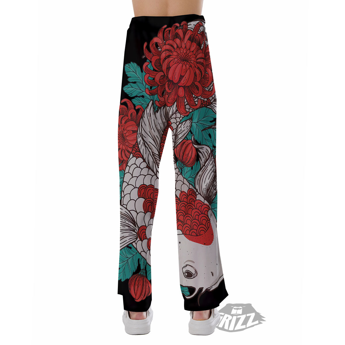 Chrysanthemums And Japanese Koi Print Pajama Pants-grizzshop
