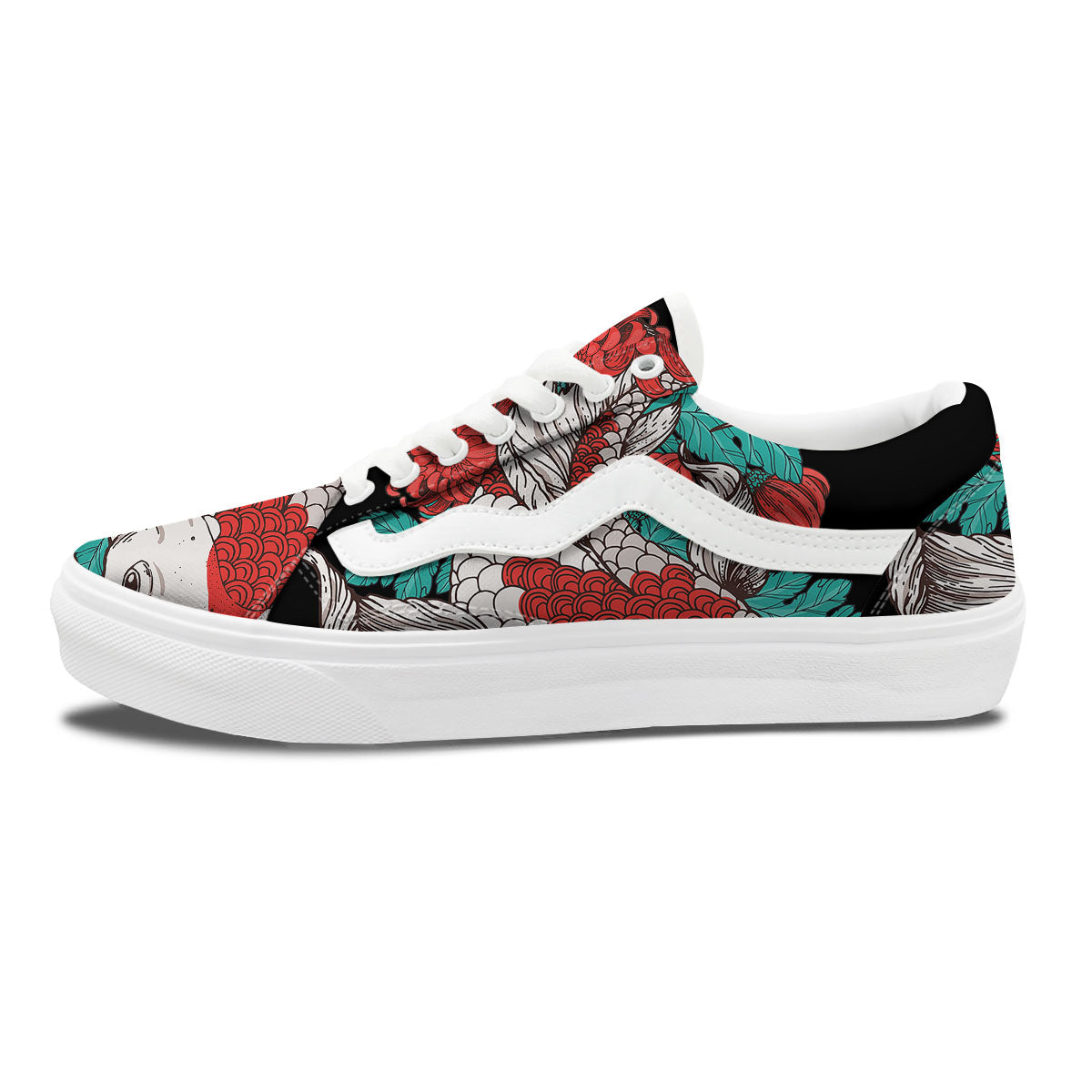 Chrysanthemums And Japanese Koi Print Skate Shoes-grizzshop