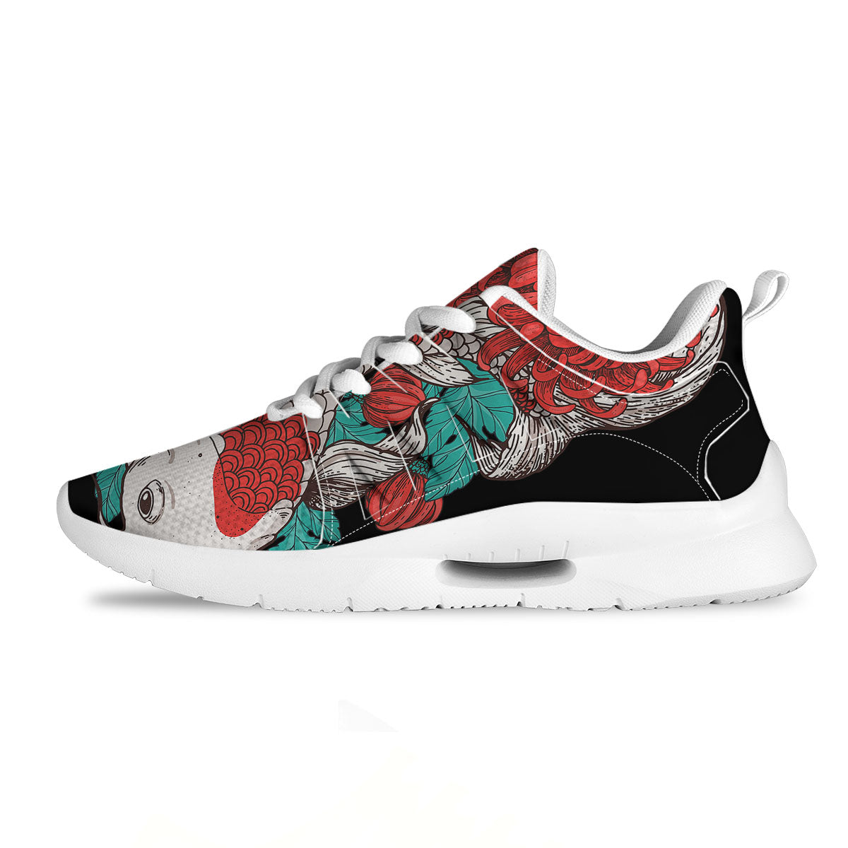 Chrysanthemums And Japanese Koi Print Tennis Shoes-grizzshop