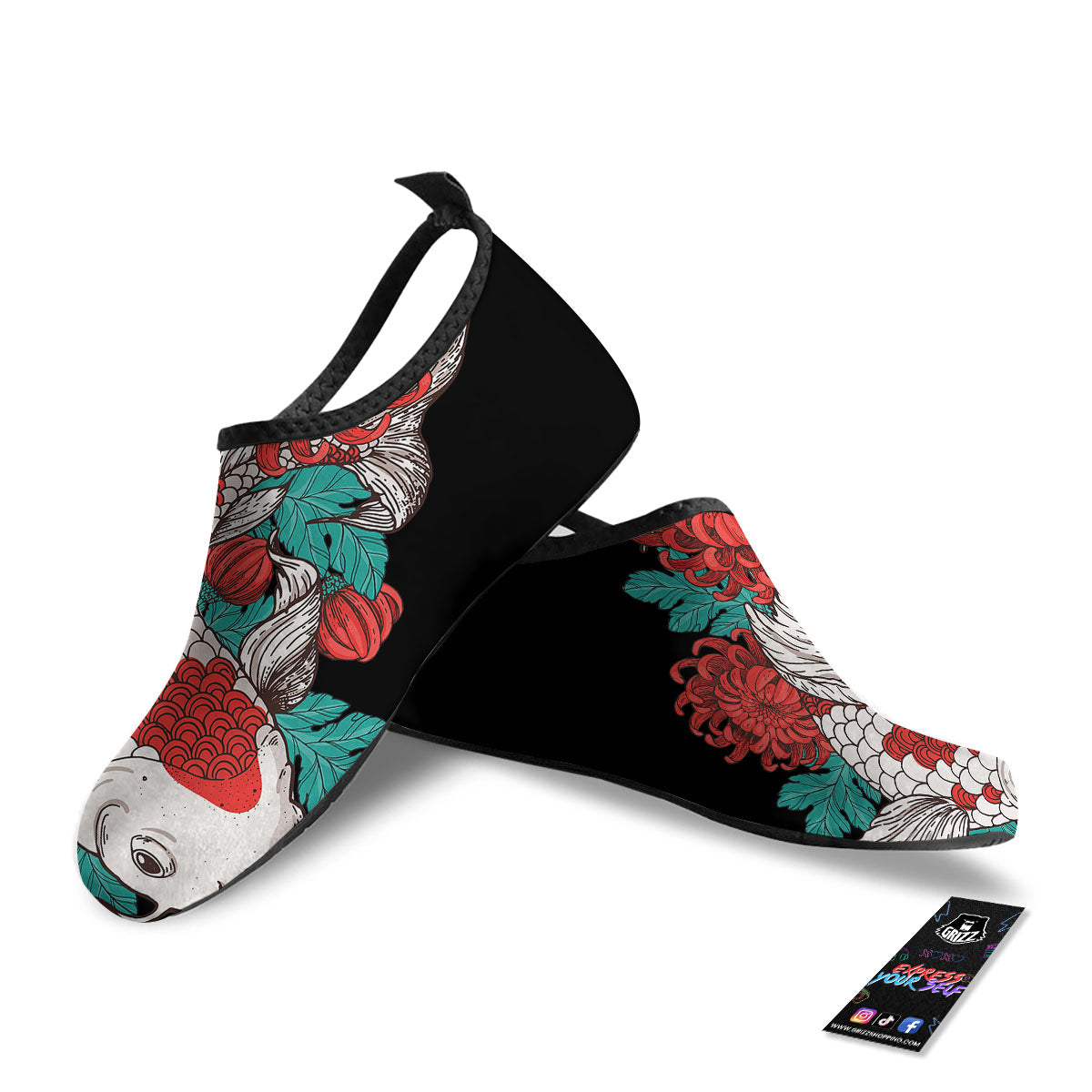 Chrysanthemums And Japanese Koi Print Water Shoes-grizzshop