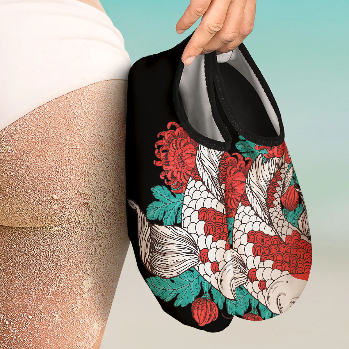 Chrysanthemums And Japanese Koi Print Water Shoes-grizzshop