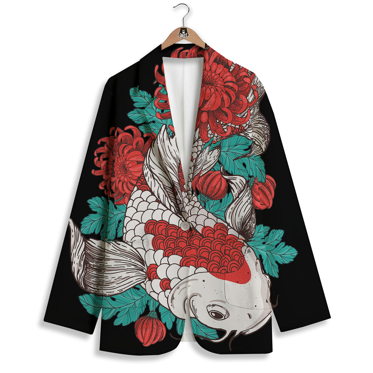 Chrysanthemums And Japanese Koi Print Women's Blazer-grizzshop