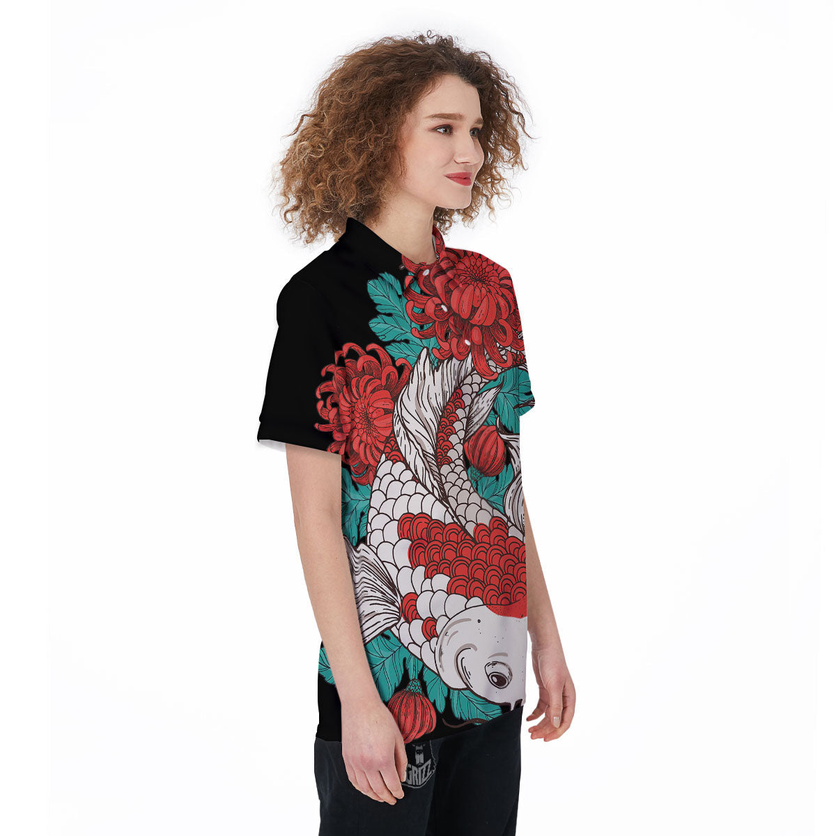 Chrysanthemums And Japanese Koi Print Women's Golf Shirts-grizzshop