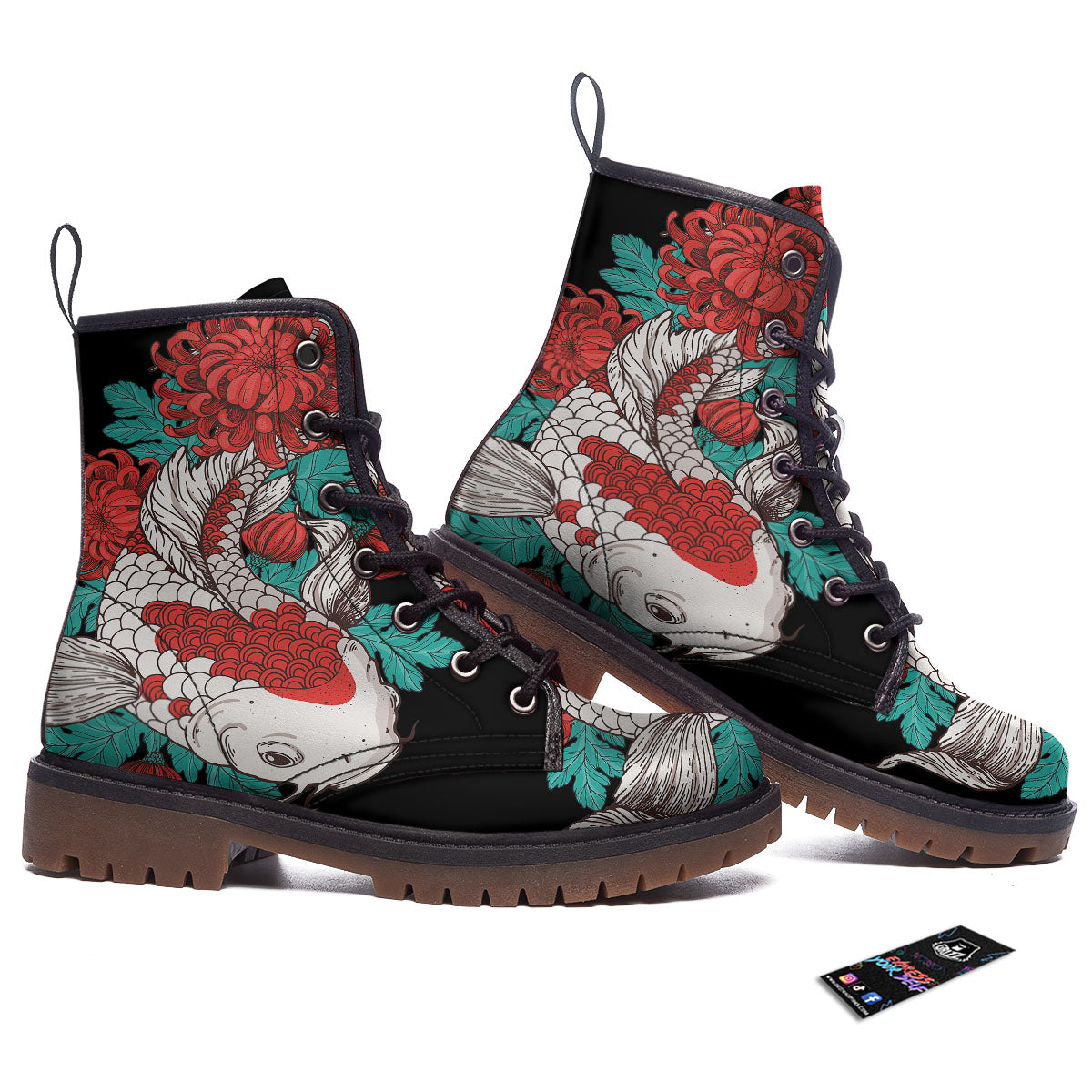 Chrysanthemums And Japanese Koi Print Work Boots-grizzshop
