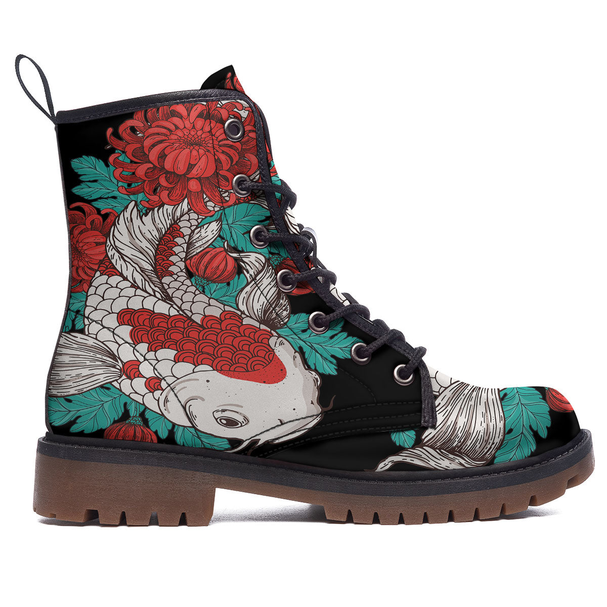 Chrysanthemums And Japanese Koi Print Work Boots-grizzshop