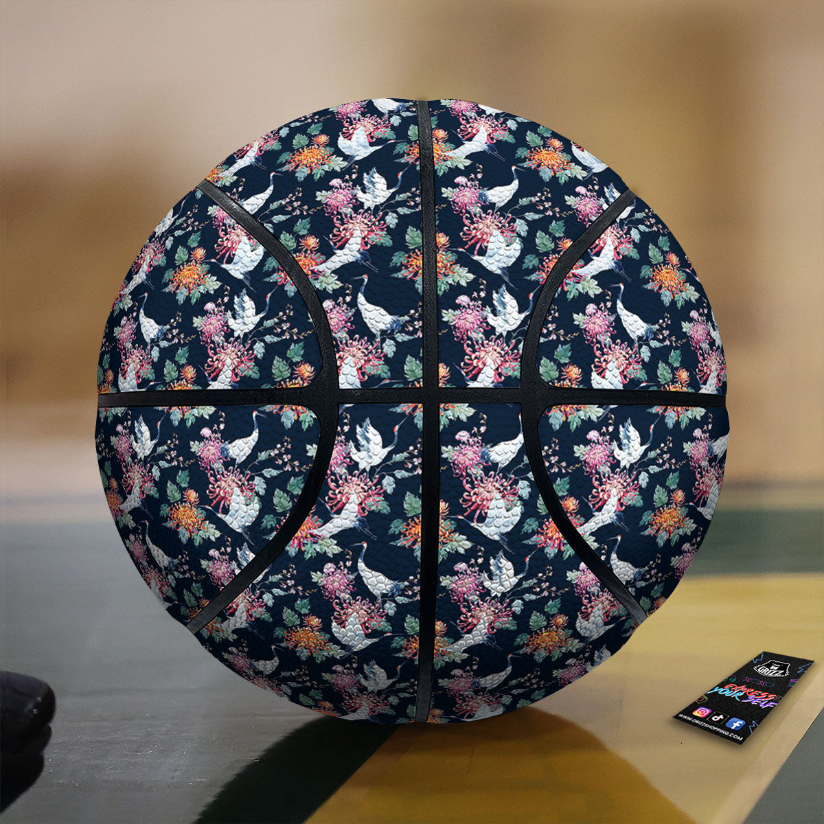 Chrysanthemums And Japanese Cranes Print Basketball