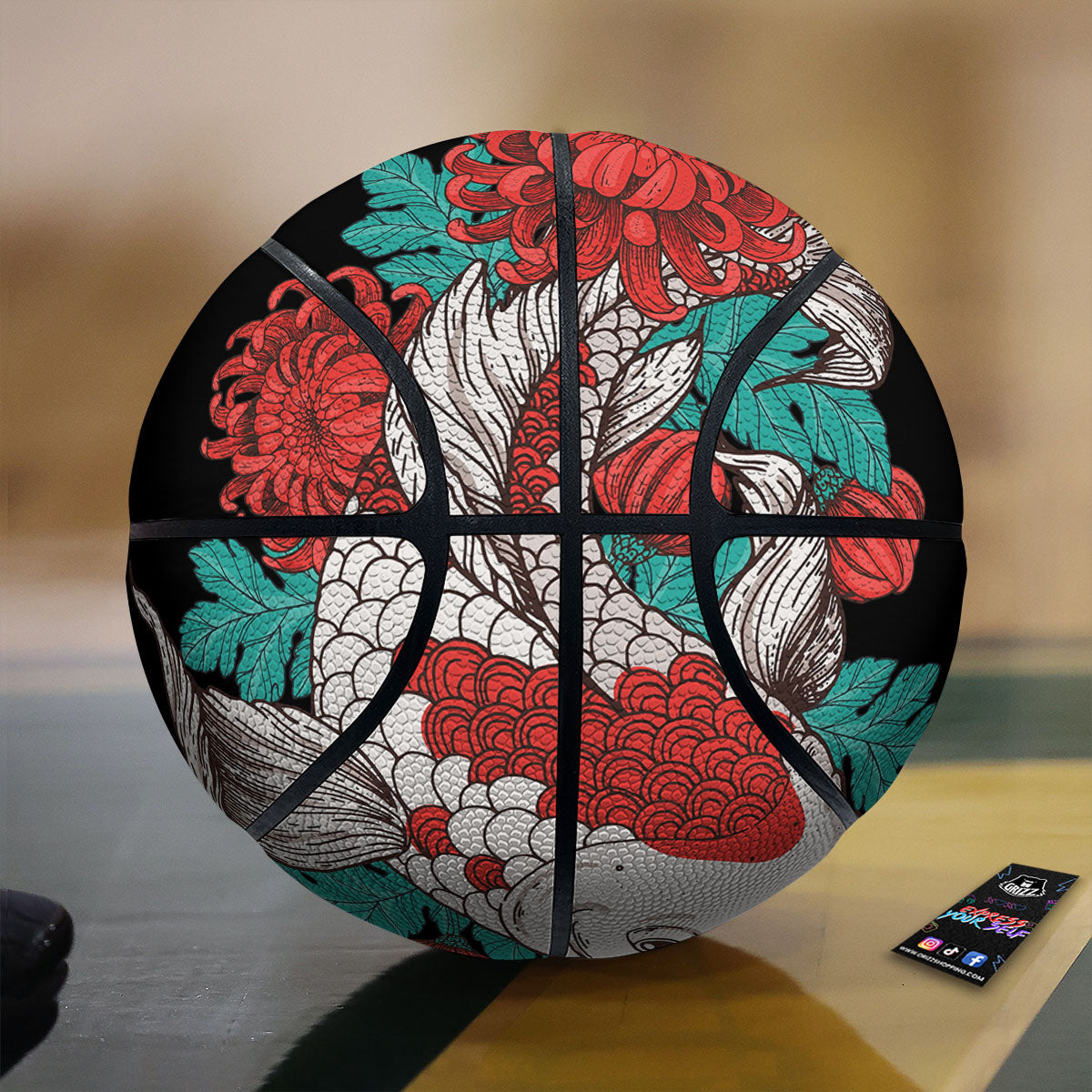 Chrysanthemums And Japanese Koi Print Basketball