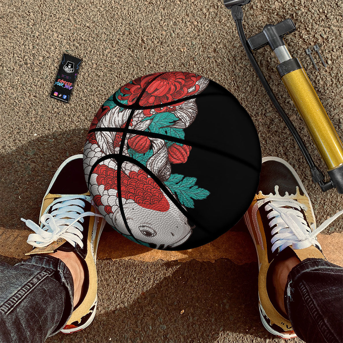 Chrysanthemums And Japanese Koi Print Basketball