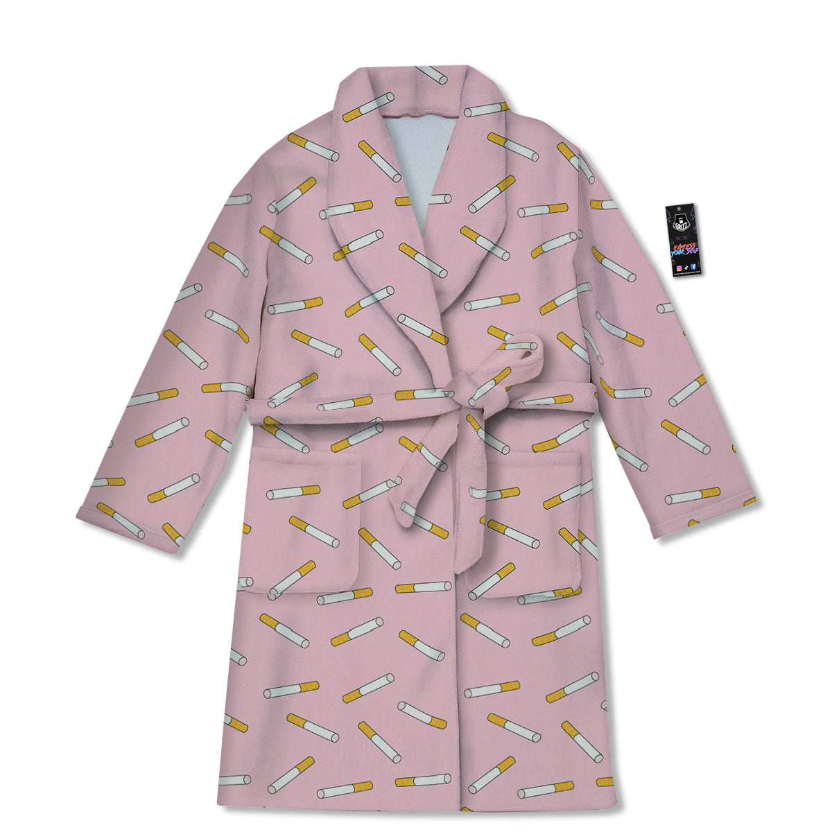 Cigarette And Pink Print Pattern Bathrobe-grizzshop