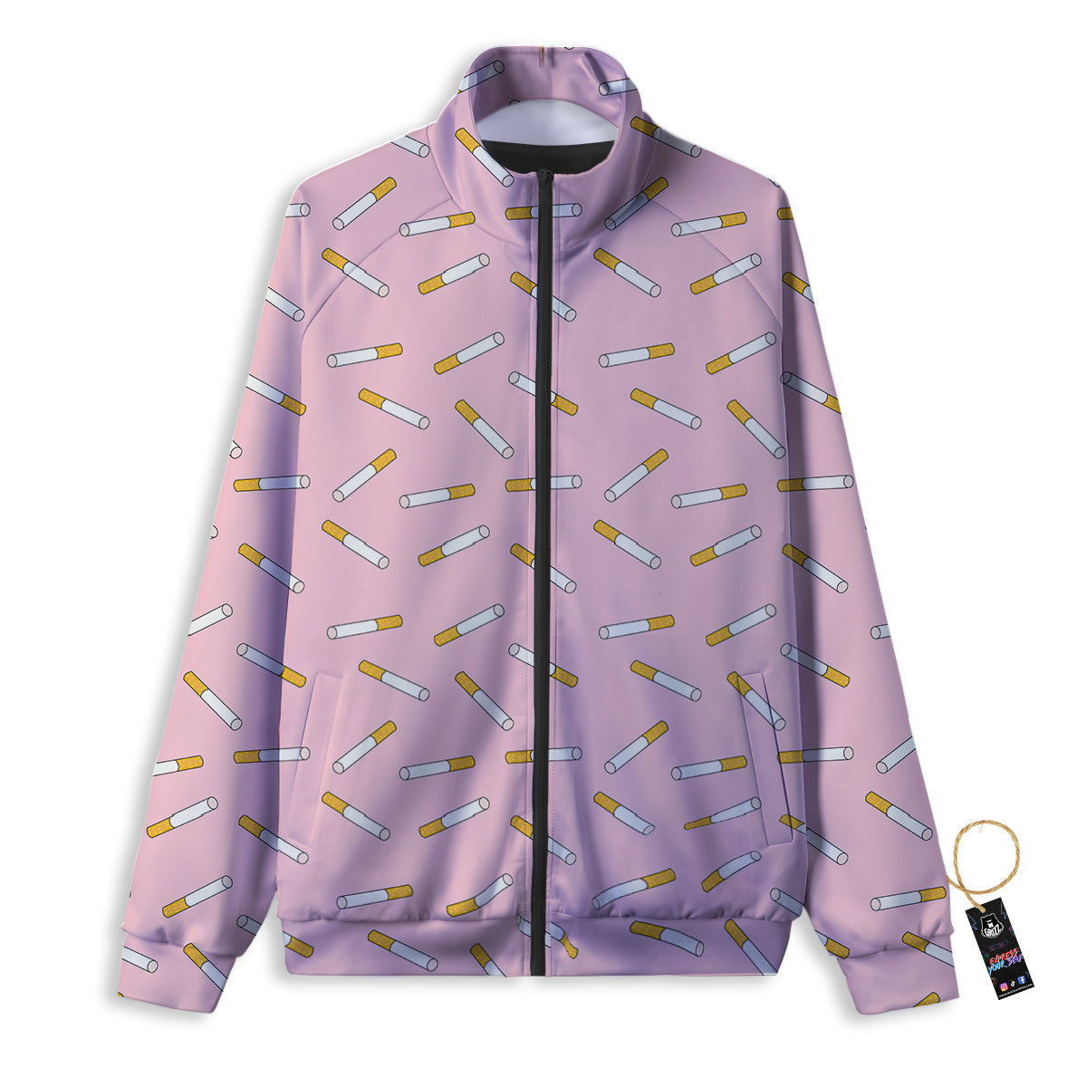 Cigarette And Pink Print Pattern Track Jacket-grizzshop