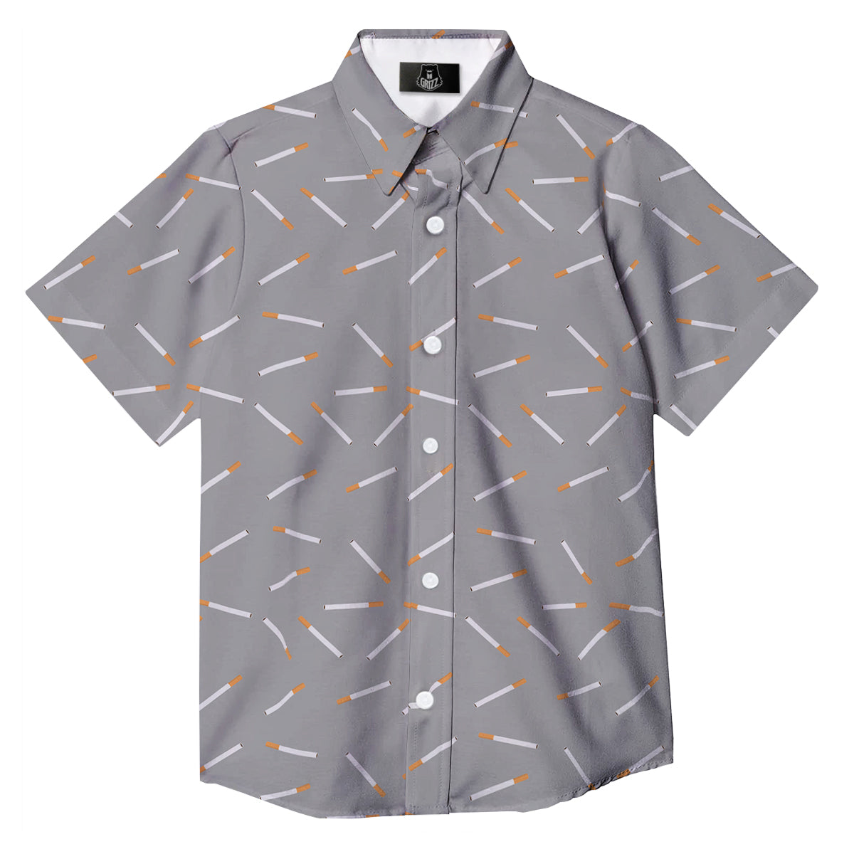 Cigarette Gray Print Pattern Button Up Shirt-grizzshop
