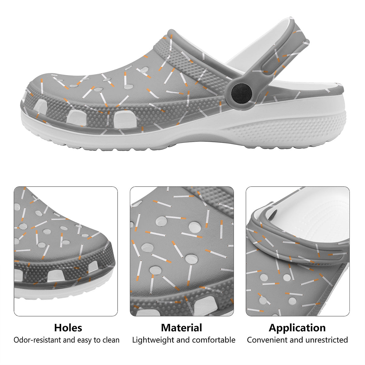 Cigarette Gray Print Pattern Clog-grizzshop