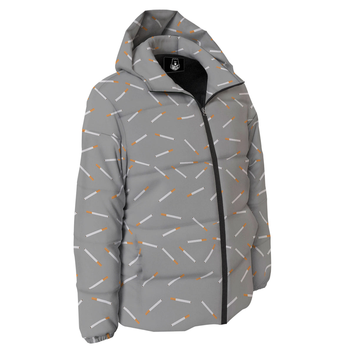 Cigarette Gray Print Pattern Down Jacket-grizzshop