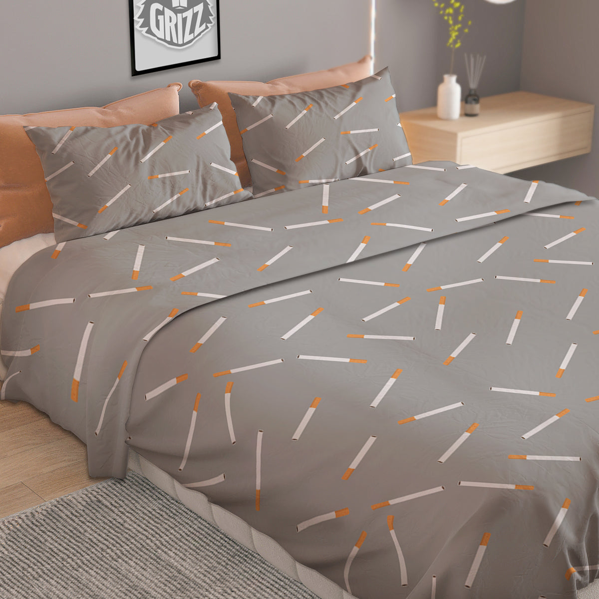 Cigarette Gray Print Pattern Duvet Cover Bedding Set-grizzshop