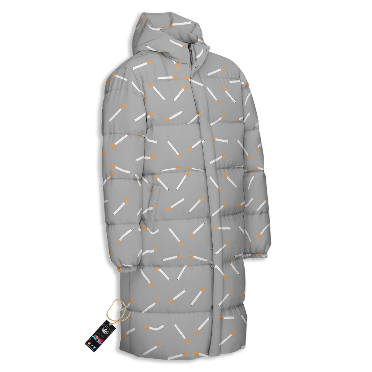 Cigarette Gray Print Pattern Long Down Jacket-grizzshop