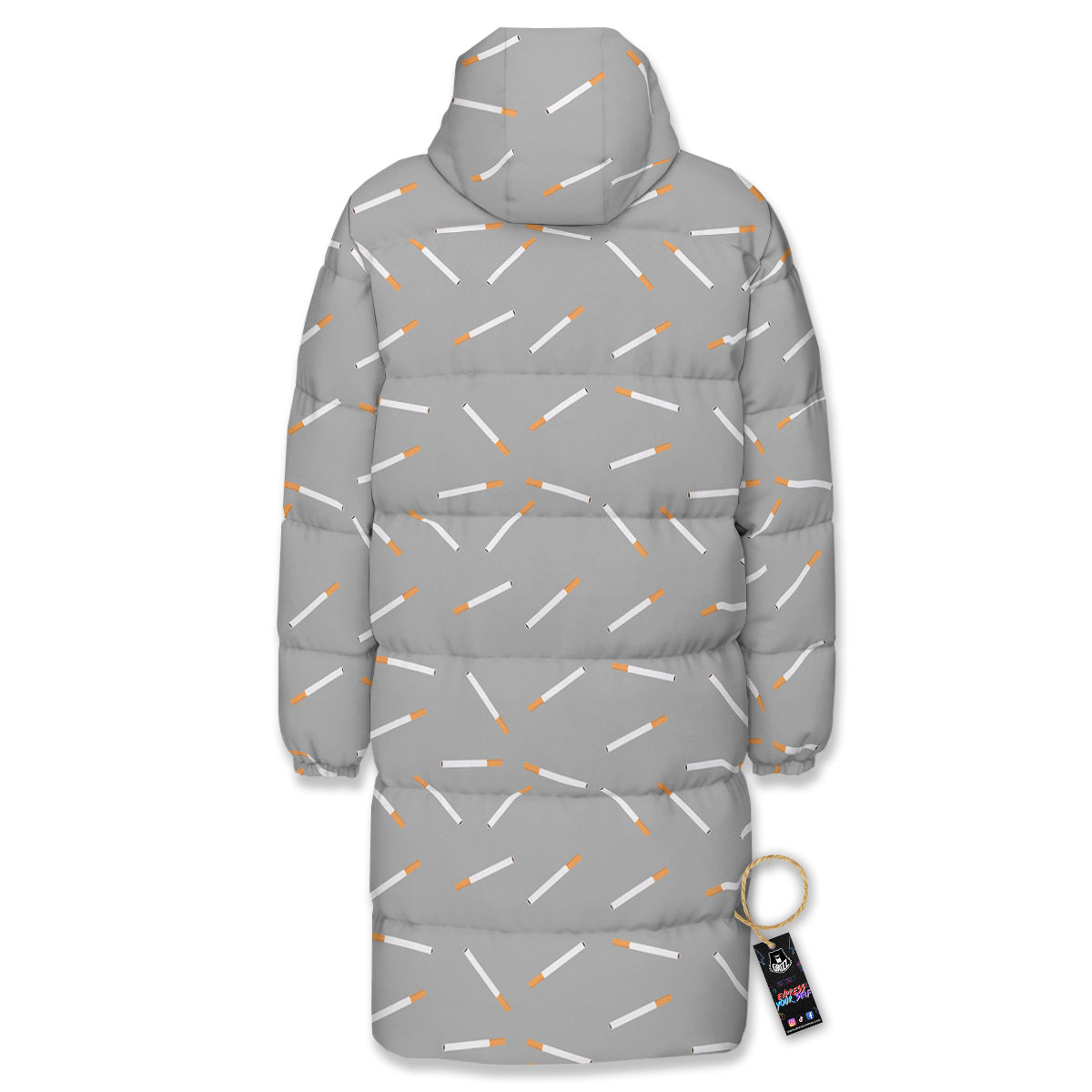 Cigarette Gray Print Pattern Long Down Jacket-grizzshop