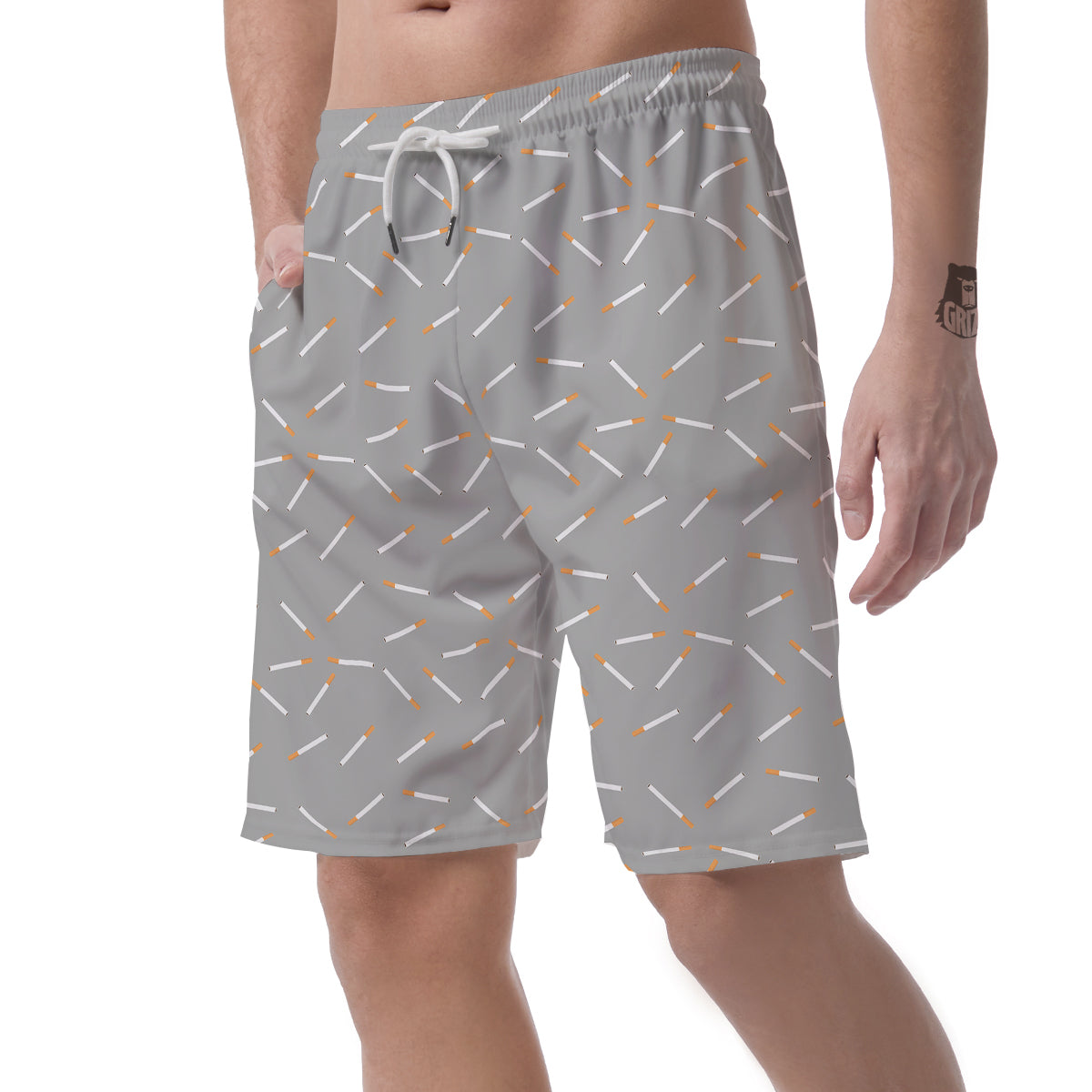 Cigarette Gray Print Pattern Men's Shorts-grizzshop