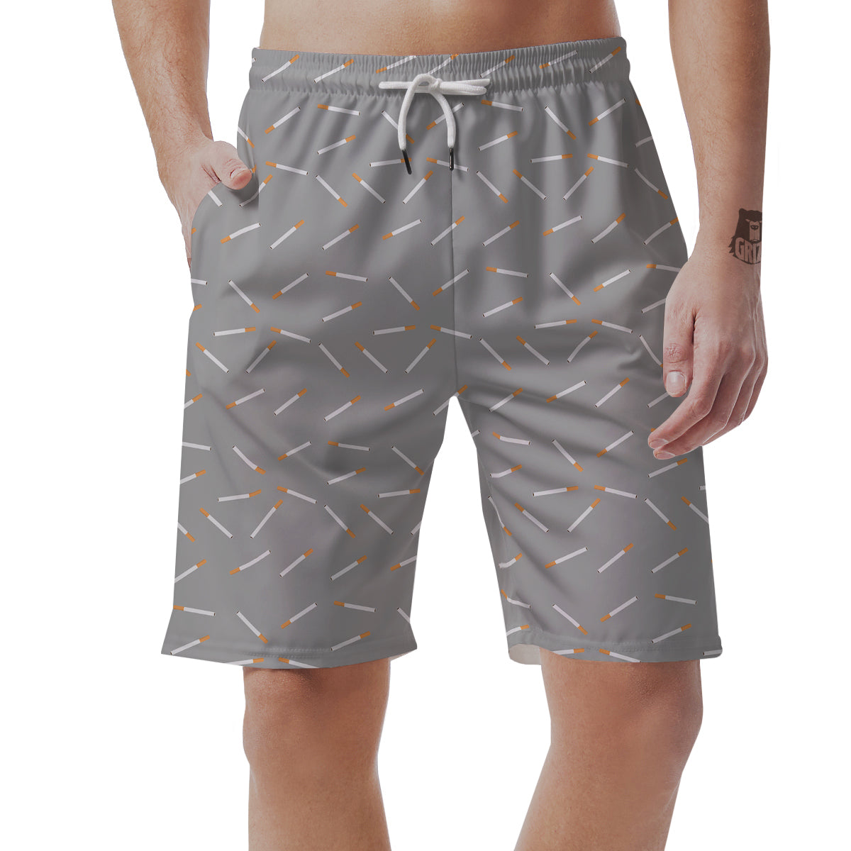 Cigarette Gray Print Pattern Men's Shorts-grizzshop
