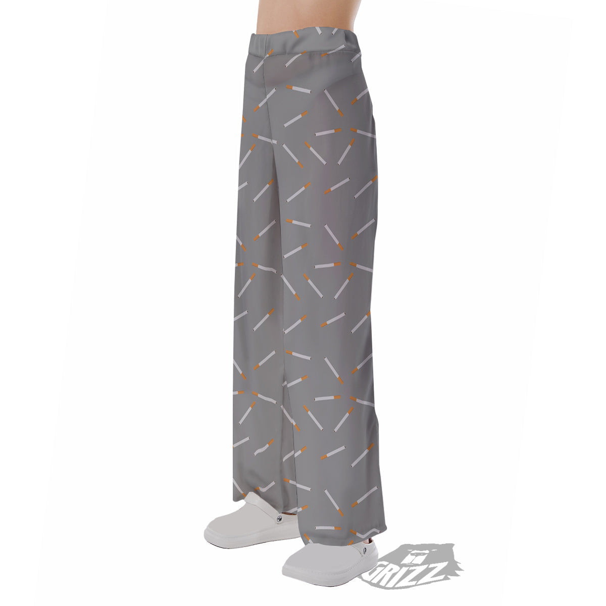 Cigarette Gray Print Pattern Pajama Pants-grizzshop