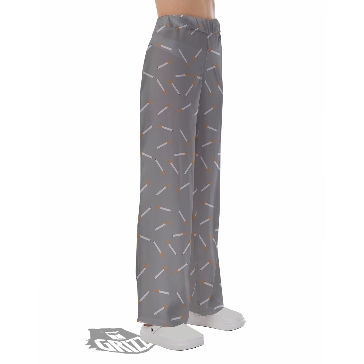 Cigarette Gray Print Pattern Pajama Pants-grizzshop