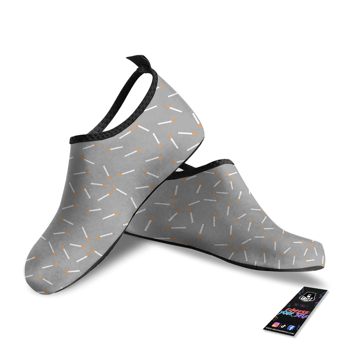 Cigarette Gray Print Pattern Water Shoes-grizzshop