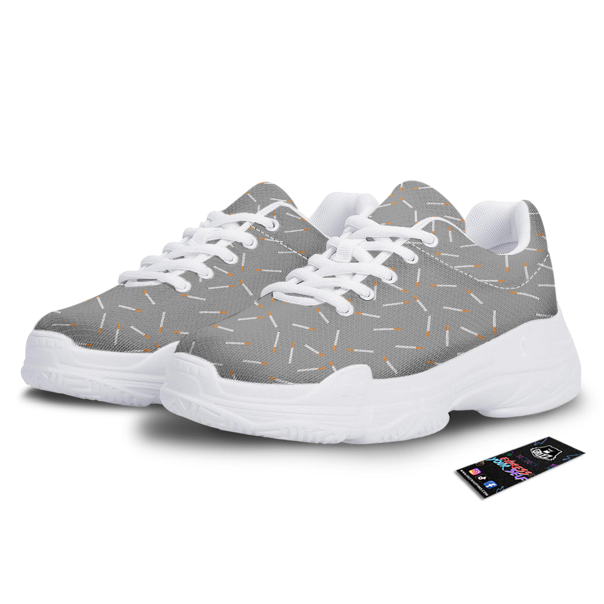 Cigarette Gray Print Pattern White Chunky Shoes-grizzshop