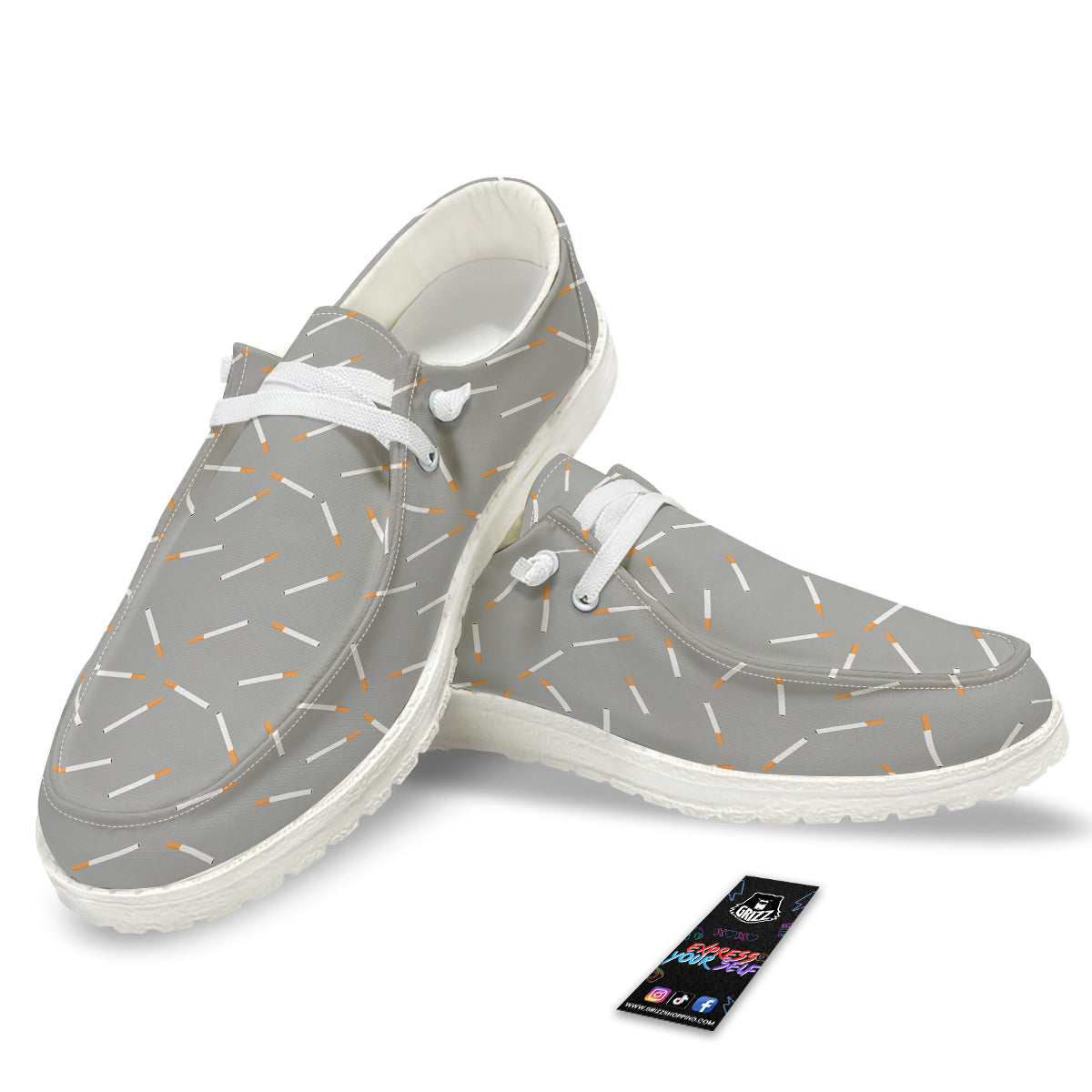 Cigarette Gray Print Pattern White Loafers-grizzshop