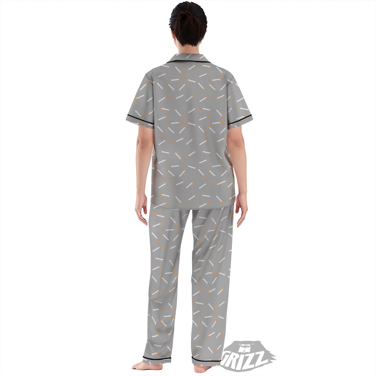Cigarette Gray Print Pattern Women's Pajamas Set-grizzshop