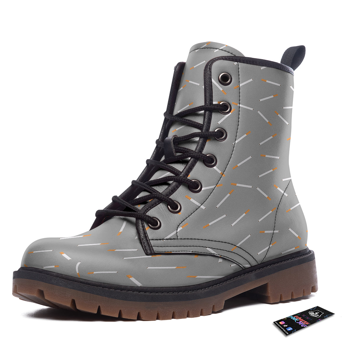 Cigarette Gray Print Pattern Work Boots-grizzshop
