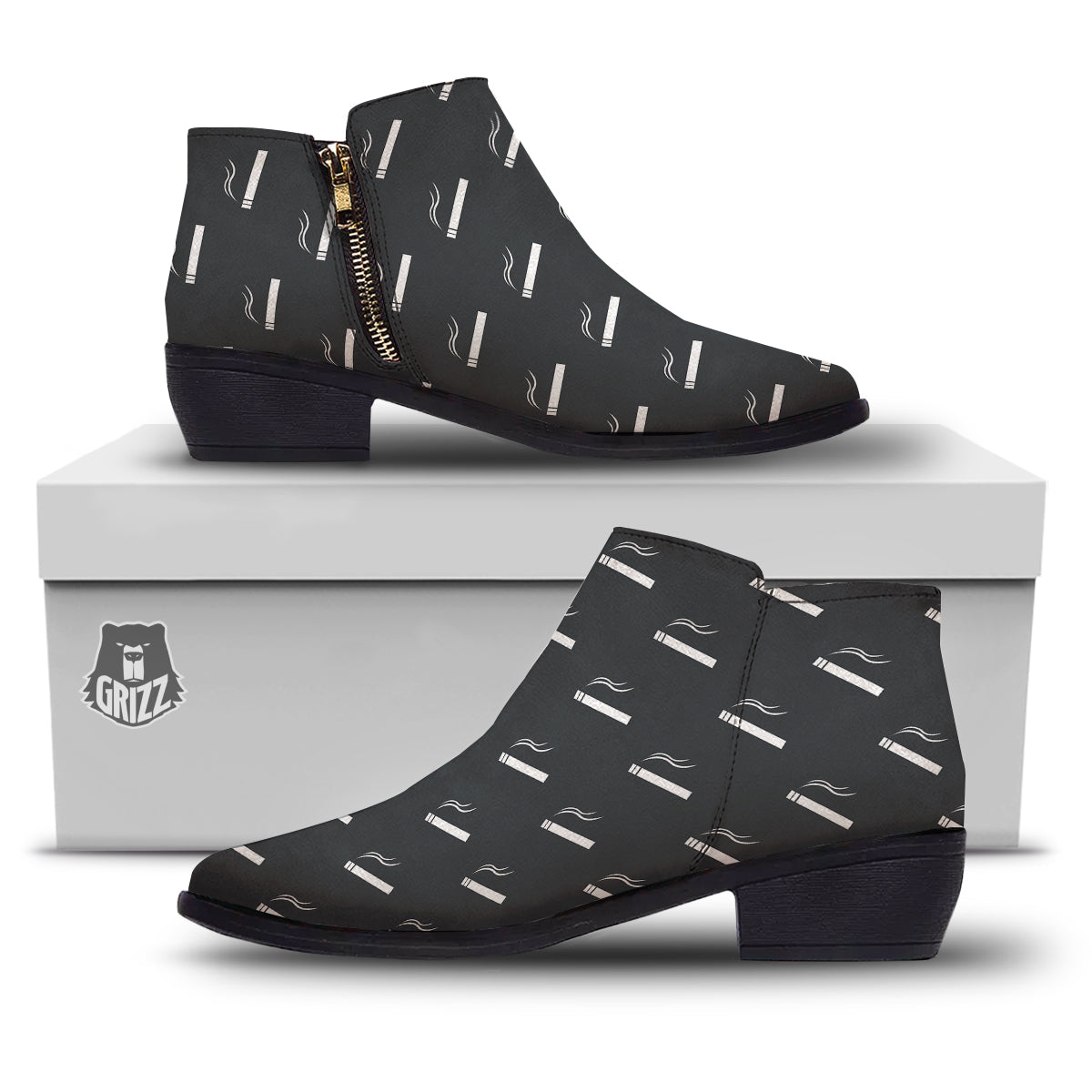 Cigarette Print Pattern Ankle Boots-grizzshop