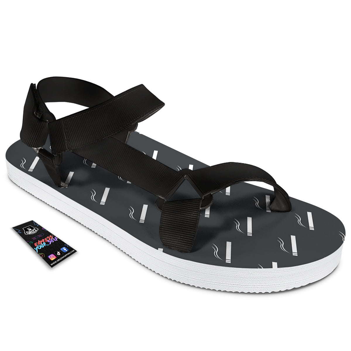 Cigarette Print Pattern Black Open Toe Sandals-grizzshop