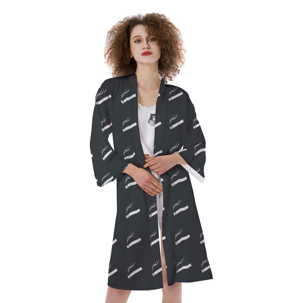 Cigarette Print Pattern Kimono-grizzshop