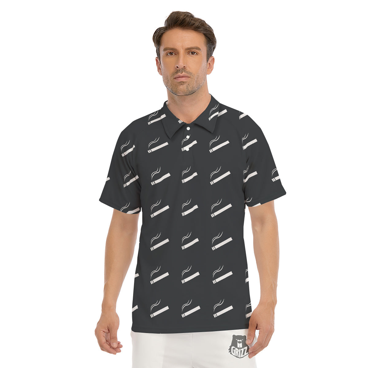 Cigarette Print Pattern Men's Golf Shirts-grizzshop
