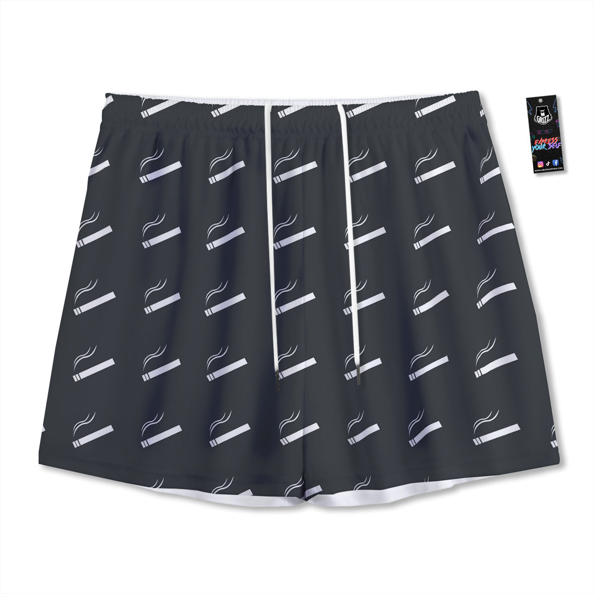 Cigarette Print Pattern Mesh Shorts-grizzshop