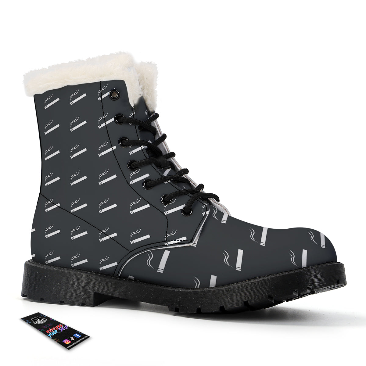 Cigarette Print Pattern Winter Boots-grizzshop