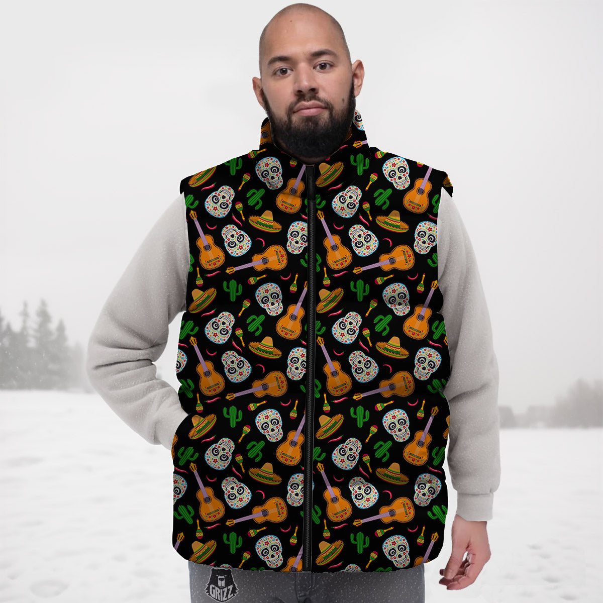 Cinco de Mayo Cartoon Print Pattern Down Vest