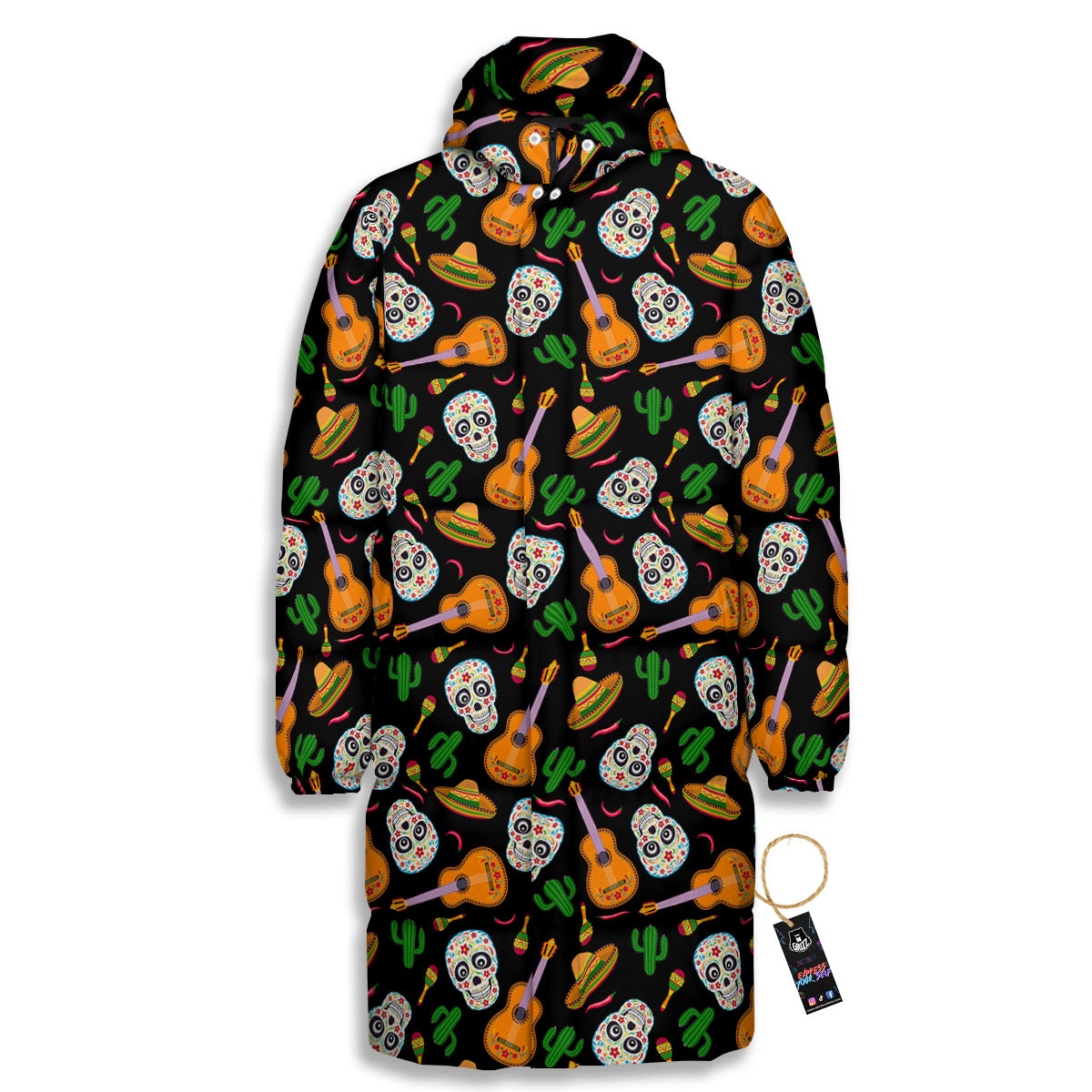 Cinco de Mayo Cartoon Print Pattern Long Down Jacket-grizzshop